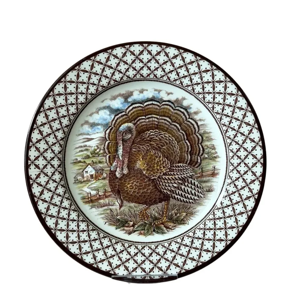 4 Royal Stafford Thanksgiving TURKEY Porcelain Salad Plates 8in England NEW
